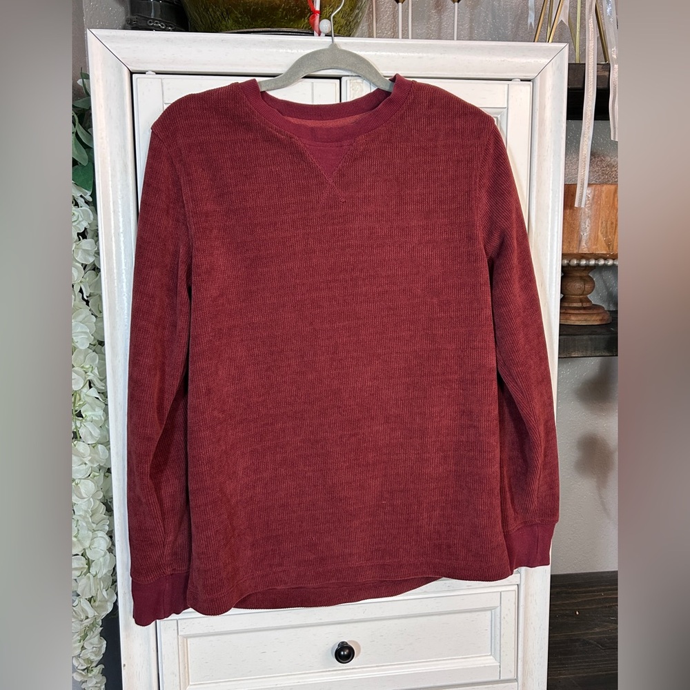 Mens Thermal long sleeve T-Shirt Small Rust color Cabincore‎ Fall Winter